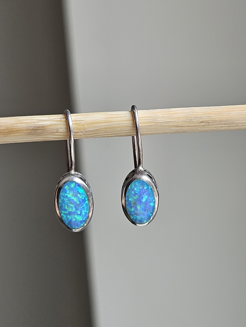 Vintage Sterling Silver Blue Opal Drop Earrings